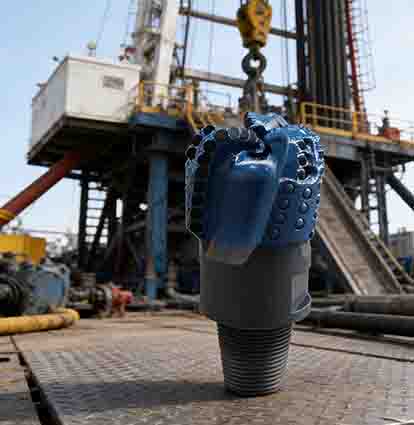 How do three-blade oil drill bits reduce wear rate?